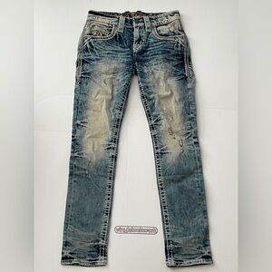 Rock Revival Jeans Zinfandel Slim Taper Mens 29 x 32  Denim Distressed